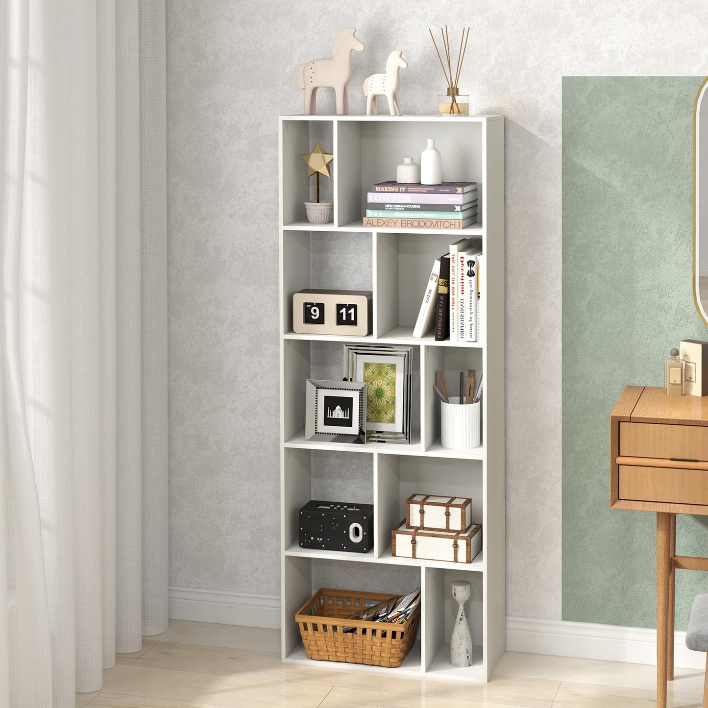 Wood 5-tier Bookshelf Bookcase Home Organizer Display Shelf
