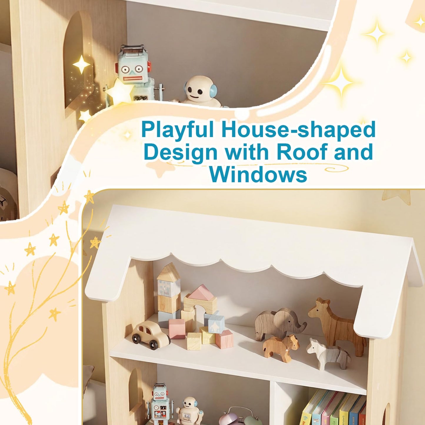 Kids Bookshelf, 3-Tier Wooden Toddler Book Toy Organizer