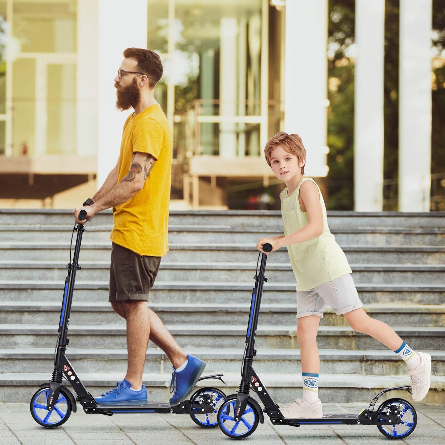 Folding Kick Scooter, 3 Heights Adjustable City Scooters with Big Wheels