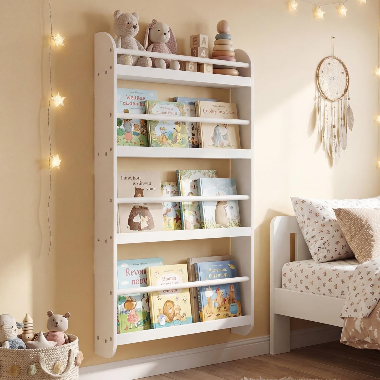 Kids Bookshelf Wall Mounted, 4-Tier Children's Bookcase Book Shelf