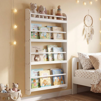 Kids Bookshelf Wall Mounted, 4-Tier Children's Bookcase Book Shelf