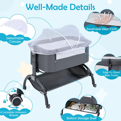Baby Bassinet Bedside Sleeper with 7-Height Adjustment for Newborns
