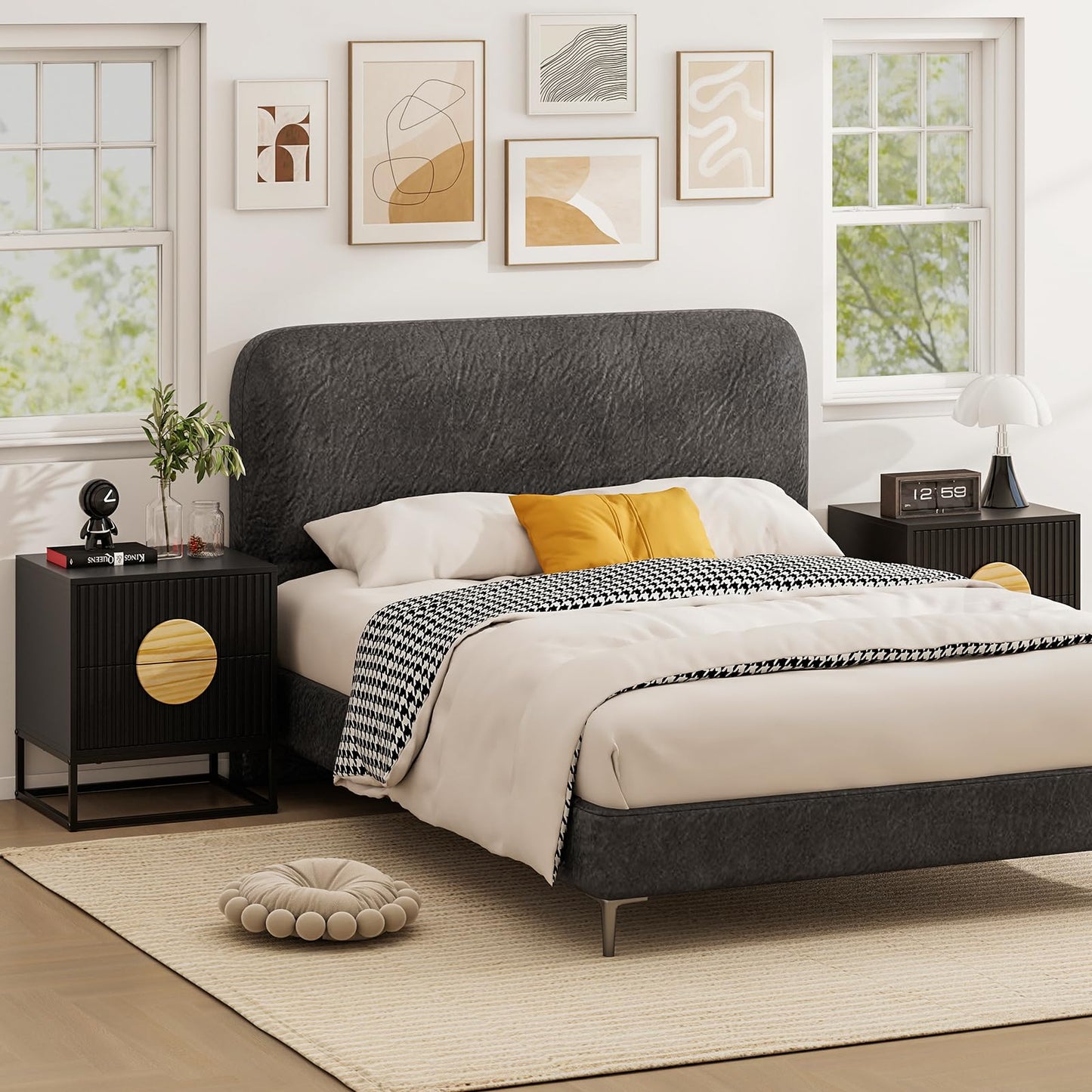 Fluted Nightstand Modern Mid Century Side Table