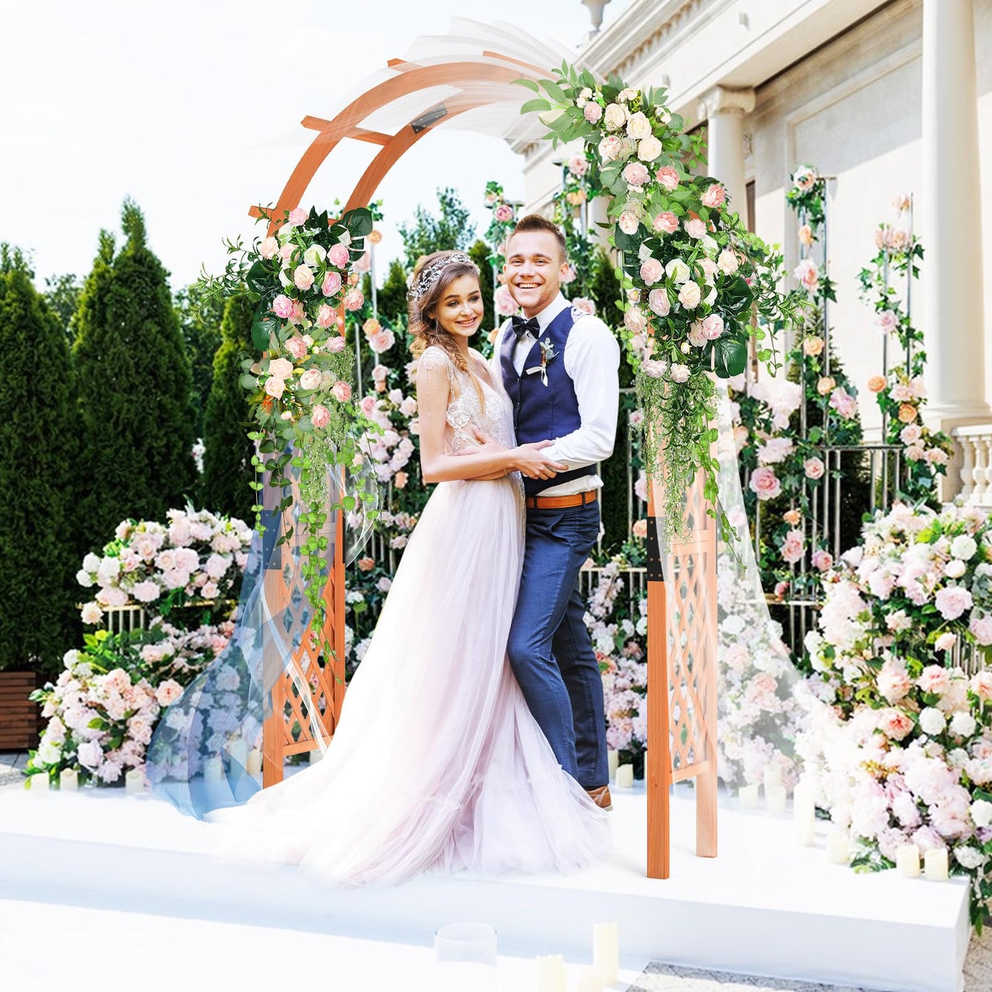 235 cm Wooden Garden Arbor Solid Wood Trellis for Climbing Plants