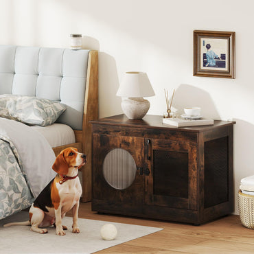 Dog Crate Furniture with Metal Mesh & Translucent Window for Small Medium Dogs