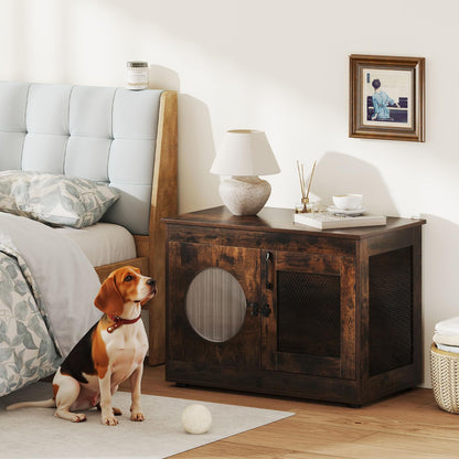 Dog Crate Furniture with Metal Mesh & Translucent Window for Small Medium Dogs