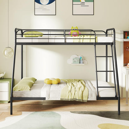 Single over Double Loft Bed Frame with Ladder and Safety Guardrail