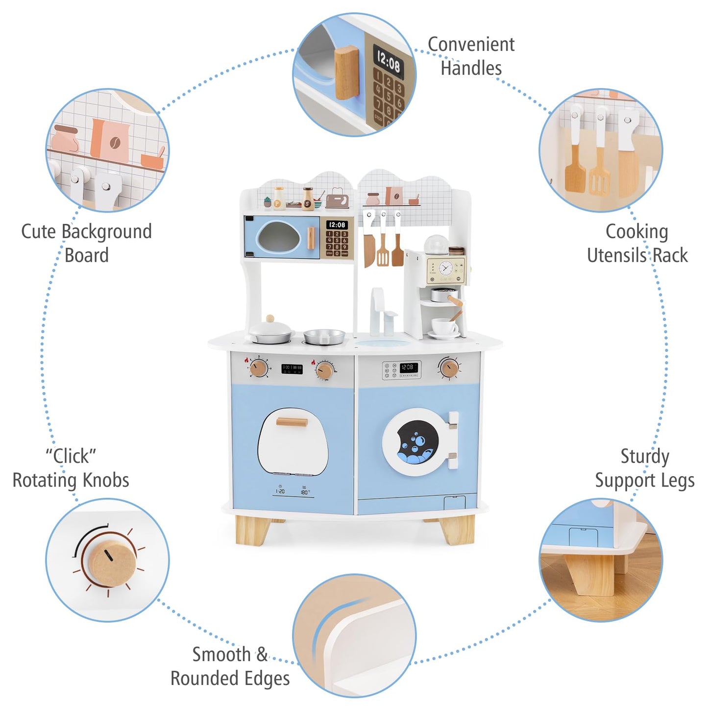 Wooden Kids Kitchen Playset with Coffee Maker for 3+ Years Old