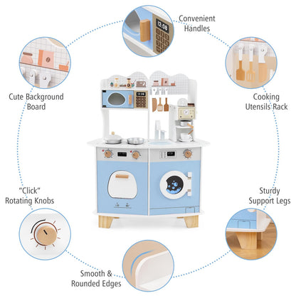 Wooden Kids Kitchen Playset with Coffee Maker for 3+ Years Old