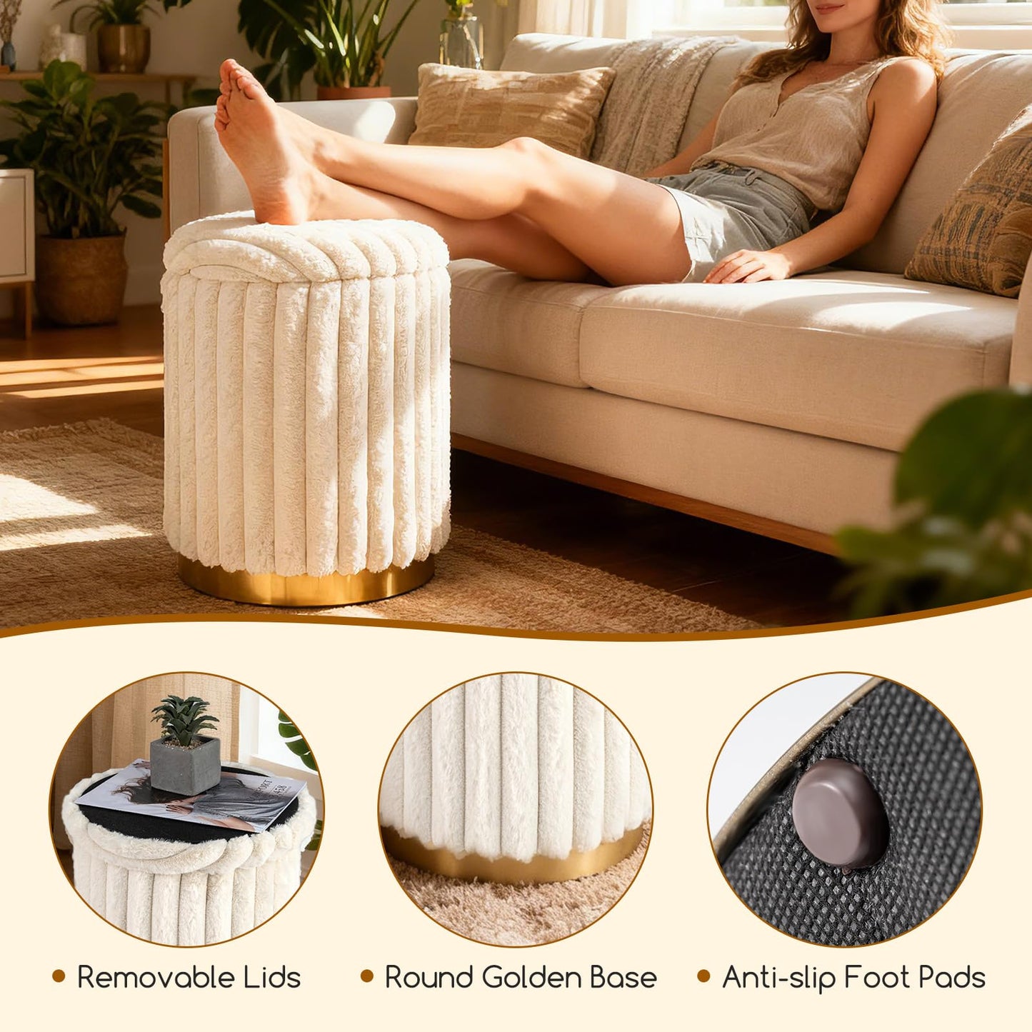 Modern Ottoman Set of 2 with Detachable Lids and Hidden Storage Space