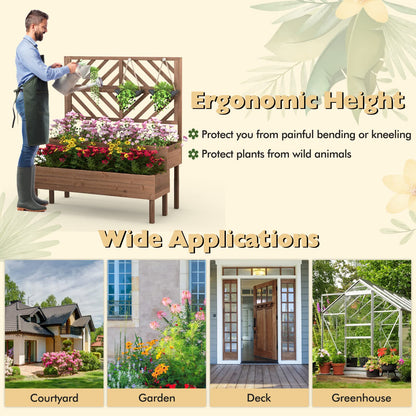 2-Tier Wooden Raised Garden Bed with Trellis and Drainage Holes