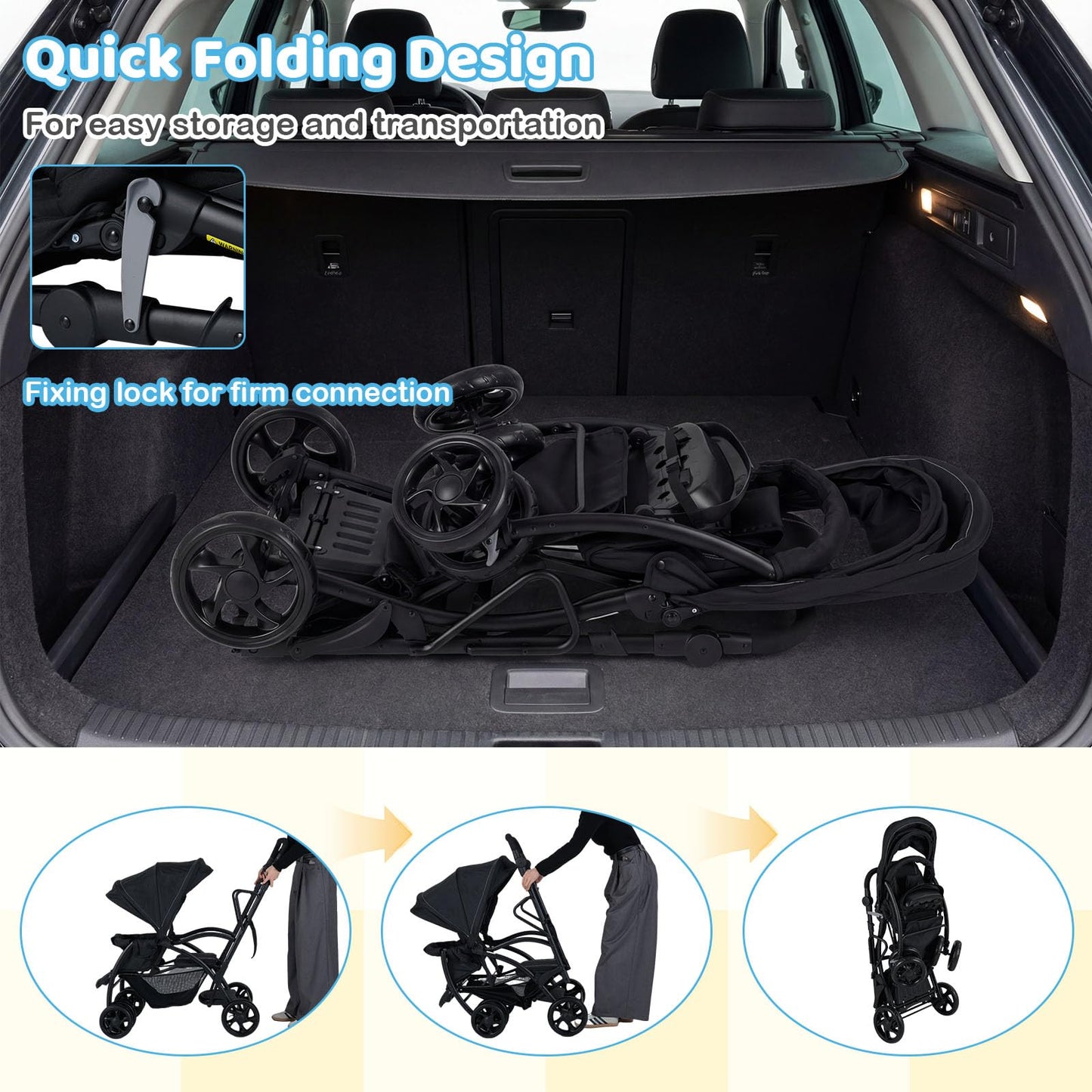 Sit and Stand Stroller, Double Baby Pushchair with Adjustable Canopy