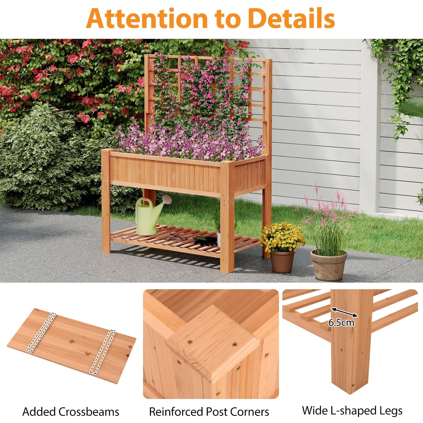 2 Tier Raised Garden Bed with Trellis for Climbing Plants Vines Fruit