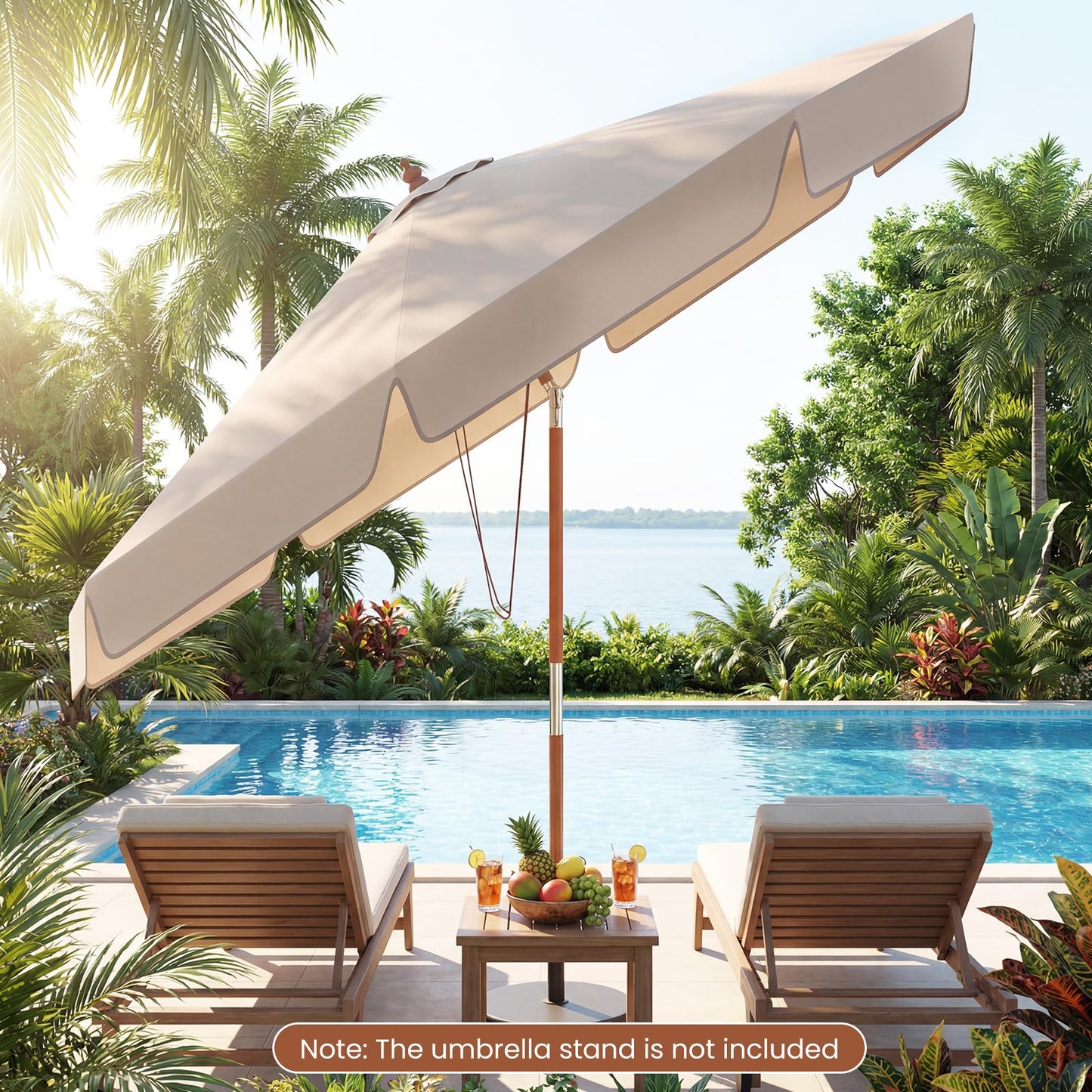 300 cm Scalloped Patio Umbrella Market Table Umbrella with Push Button Tilt