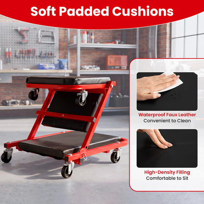 2-in-1 Rolling Folding Z Creeper Seat 36 Inch Roller Garage Chair with 6 Swivel Casters
