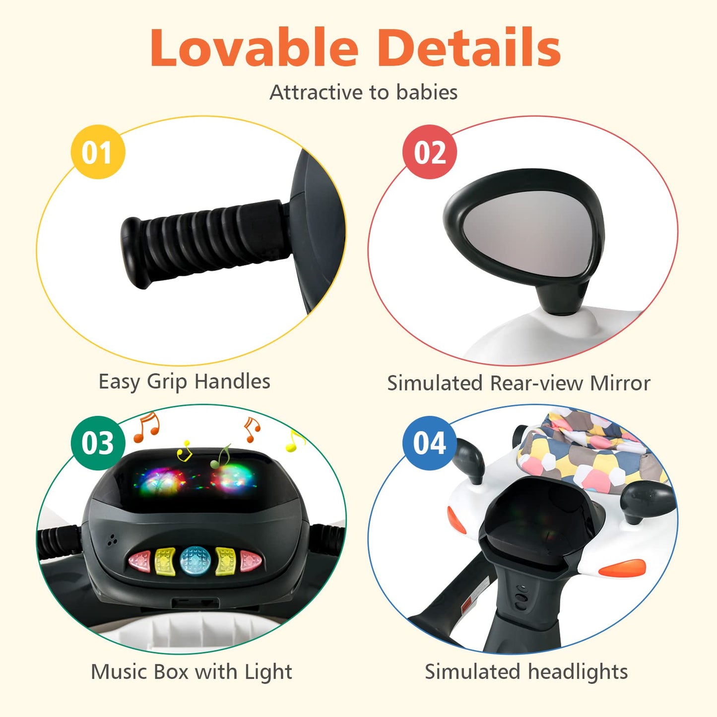 2 in 1 Foldable Toddler Push Along Walker with Music