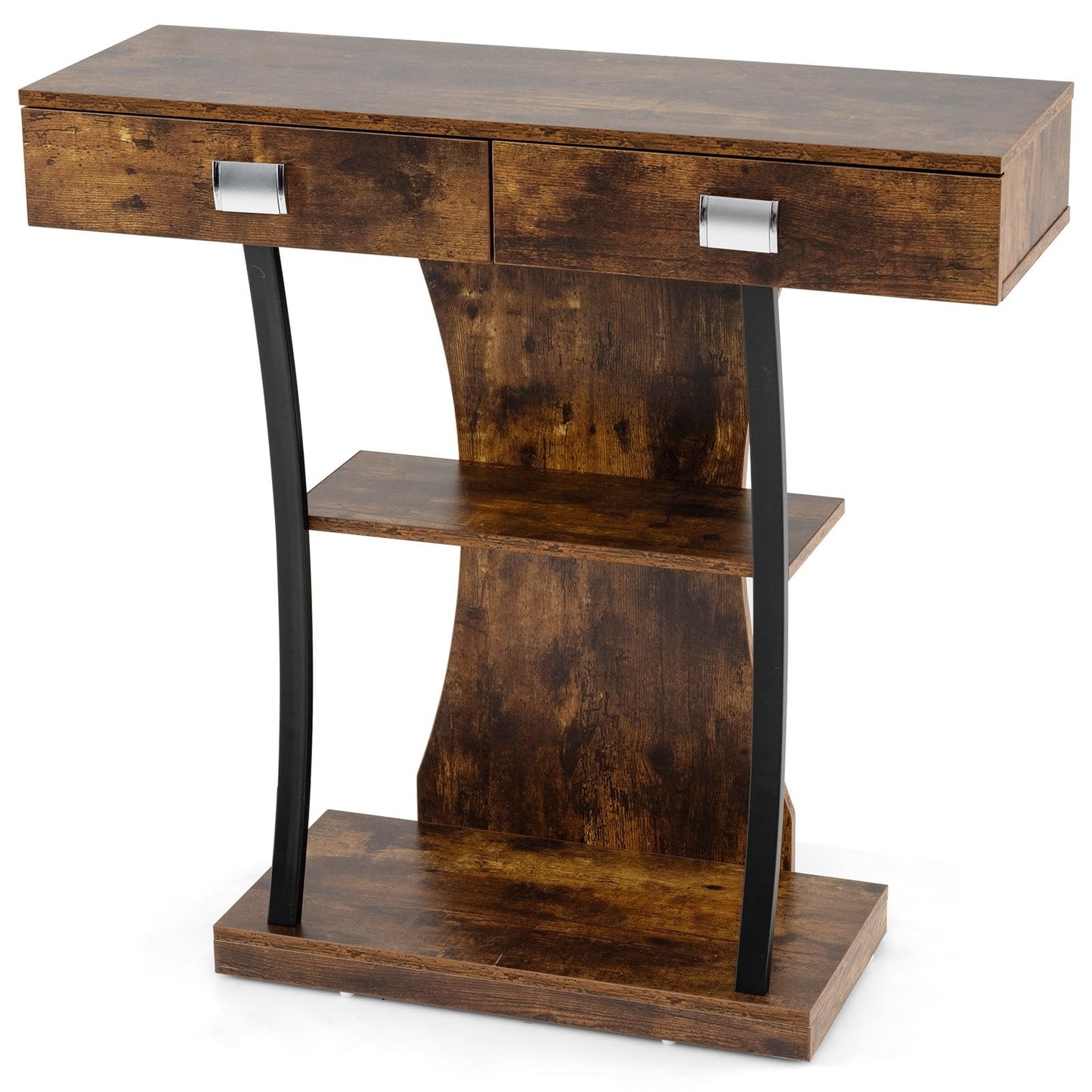 T-Shaped Foyer Console Table for Small Space with Dual Drawers