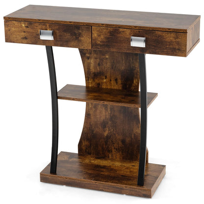 T-Shaped Foyer Console Table for Small Space with Dual Drawers