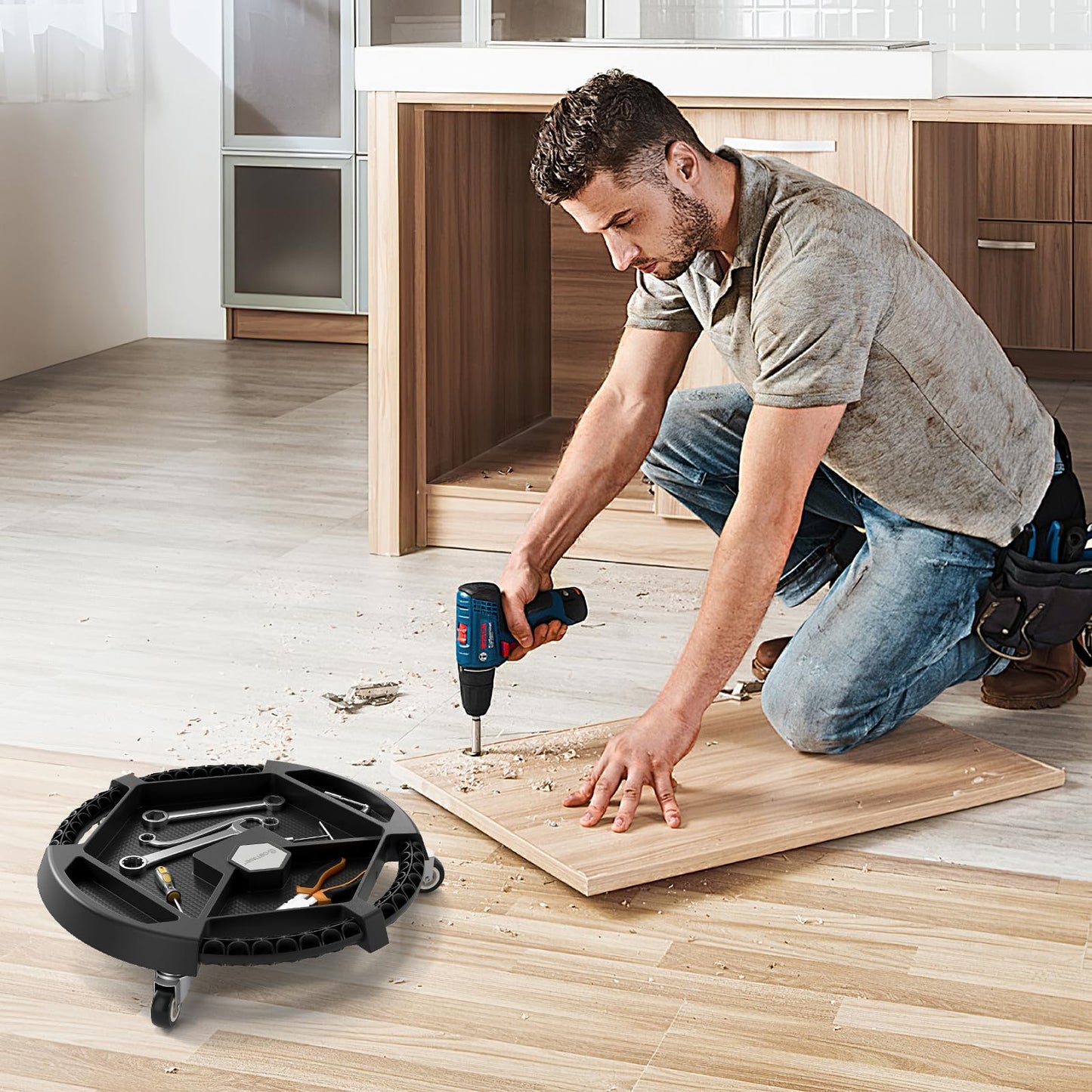 Mobile Automotive Tool Creeper with 3 Swivel Casters and 4 Compartments