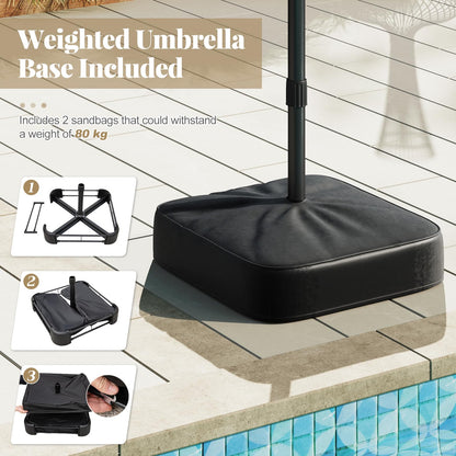 4.5m Double-Sided Parasol with Base and 48 Solar LED Lights