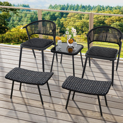 All-Weather Rattan Footstools Set of 2 with Quick-Dry Foam