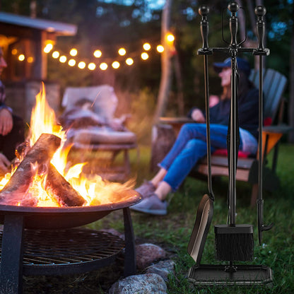 GiantexUK 5-Piece Fireplace Companion Set, Wrought Iron Fire Place Tools Set with Stand, Tong, Shovel, Brush & Poker
