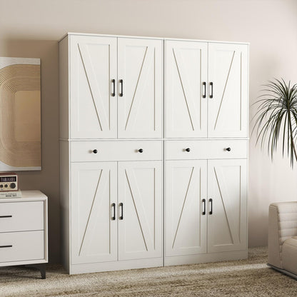 183cm Tall Kitchen Pantry with 4 Barn Doors and 3 Adjustable Shelves