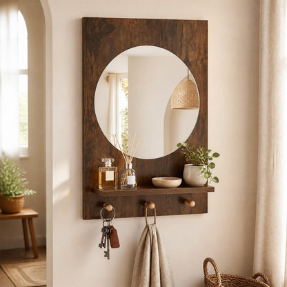 Wall Mirror with Storage Shelf, 3 Hanging Hooks