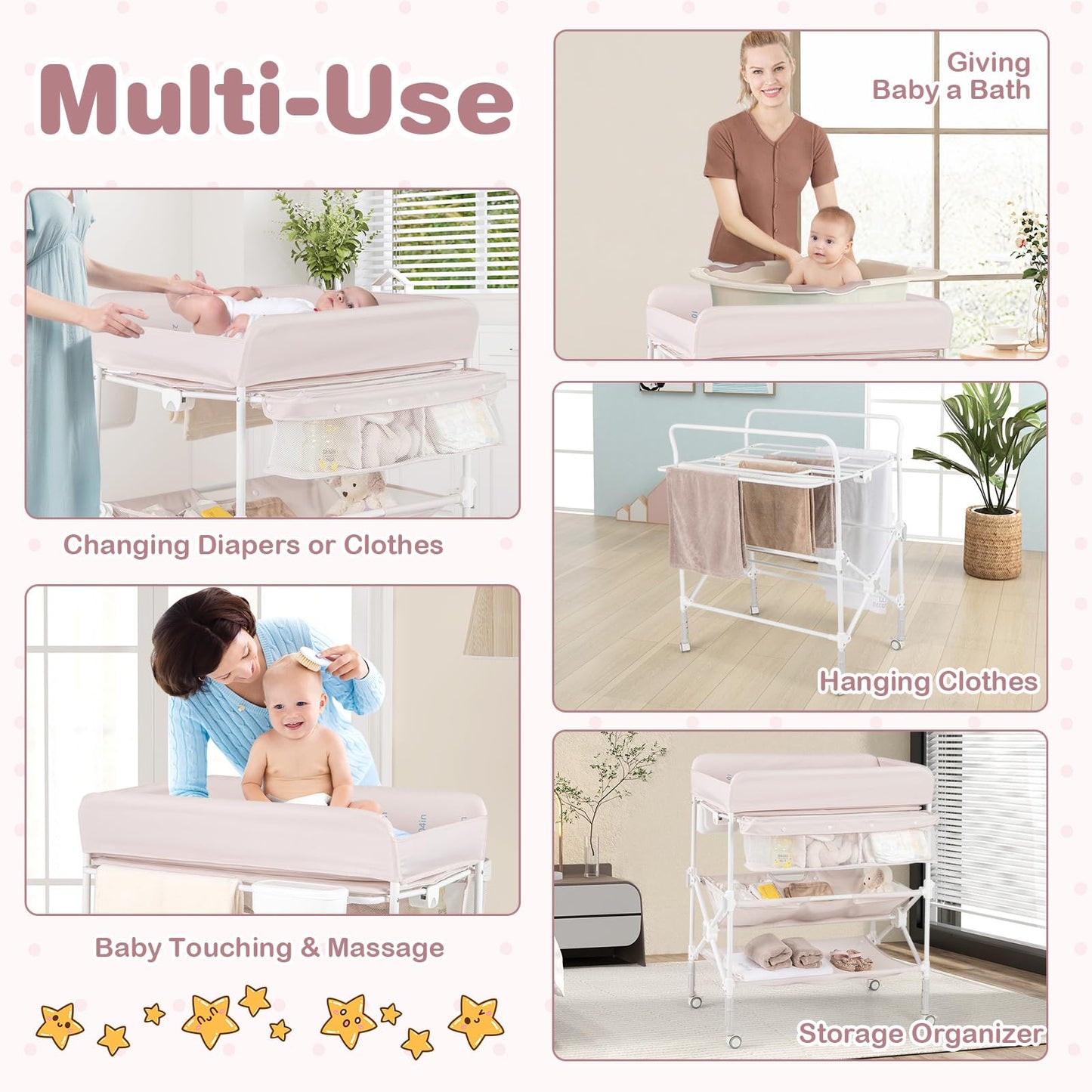 olding Diaper Changing Station with Wheels & Storage Basket