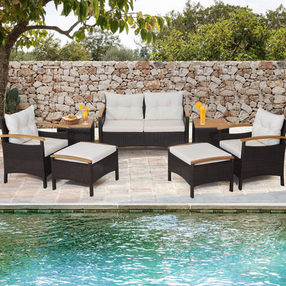 7 PCS Garden Rattan Furniture Set for Yard Poolside