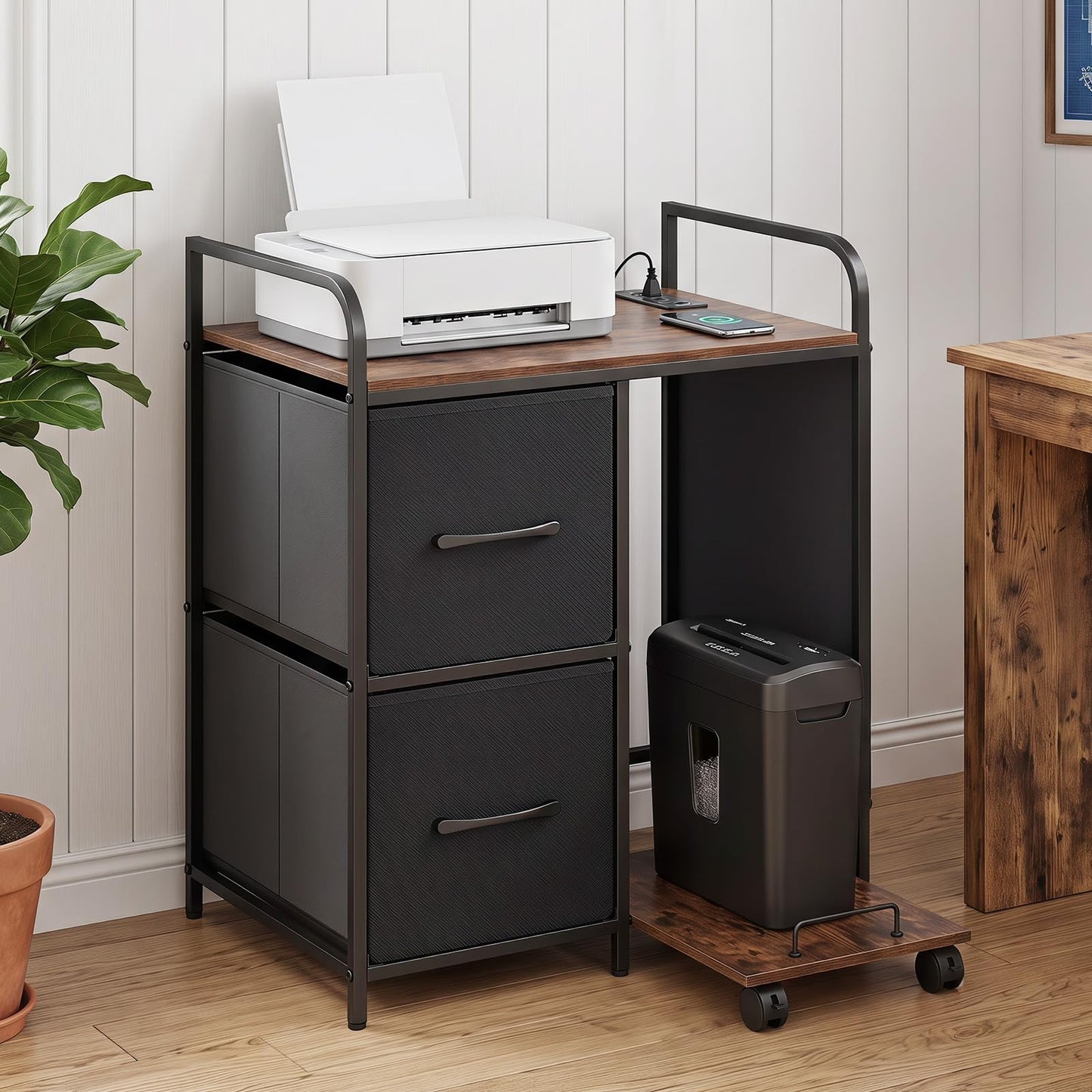 Metal File Cabinet, Printer Stand with Rolling Shredder Stand