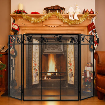 GiantexUK 3-Panel Folding Fire Guard, Metal Mesh Fireplace Screen