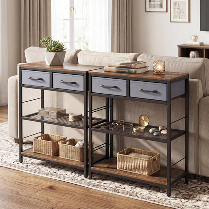 3-Tier Narrow Console Table with 2 Fabric Drawers and Open Shelves