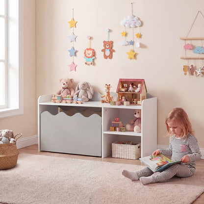 Scalloped Kids Bookshelf with Movable Drawer and Anti-Toppling Kit for Playroom