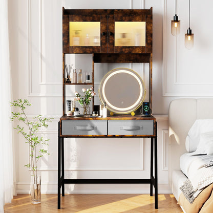 Dressing Table with 360° Rotation LED Vanity Mirror, Makeup Table Vanity Desk