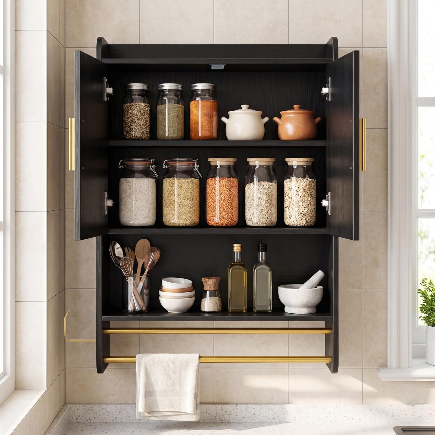 Bathroom Wall Cabinet with Open Shelves and Adjustable Shelf