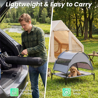Raised Dog Bed, Elevated Pet Bed with Removable Canopy, Breathable Mesh & Carry Bag