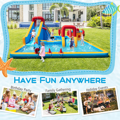 9-in-1 Inflatable Double Water Slide Park for Backyard