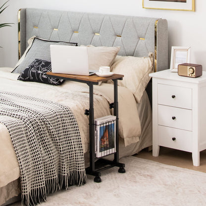 C-shape Adjustable End Table with Storage Basket