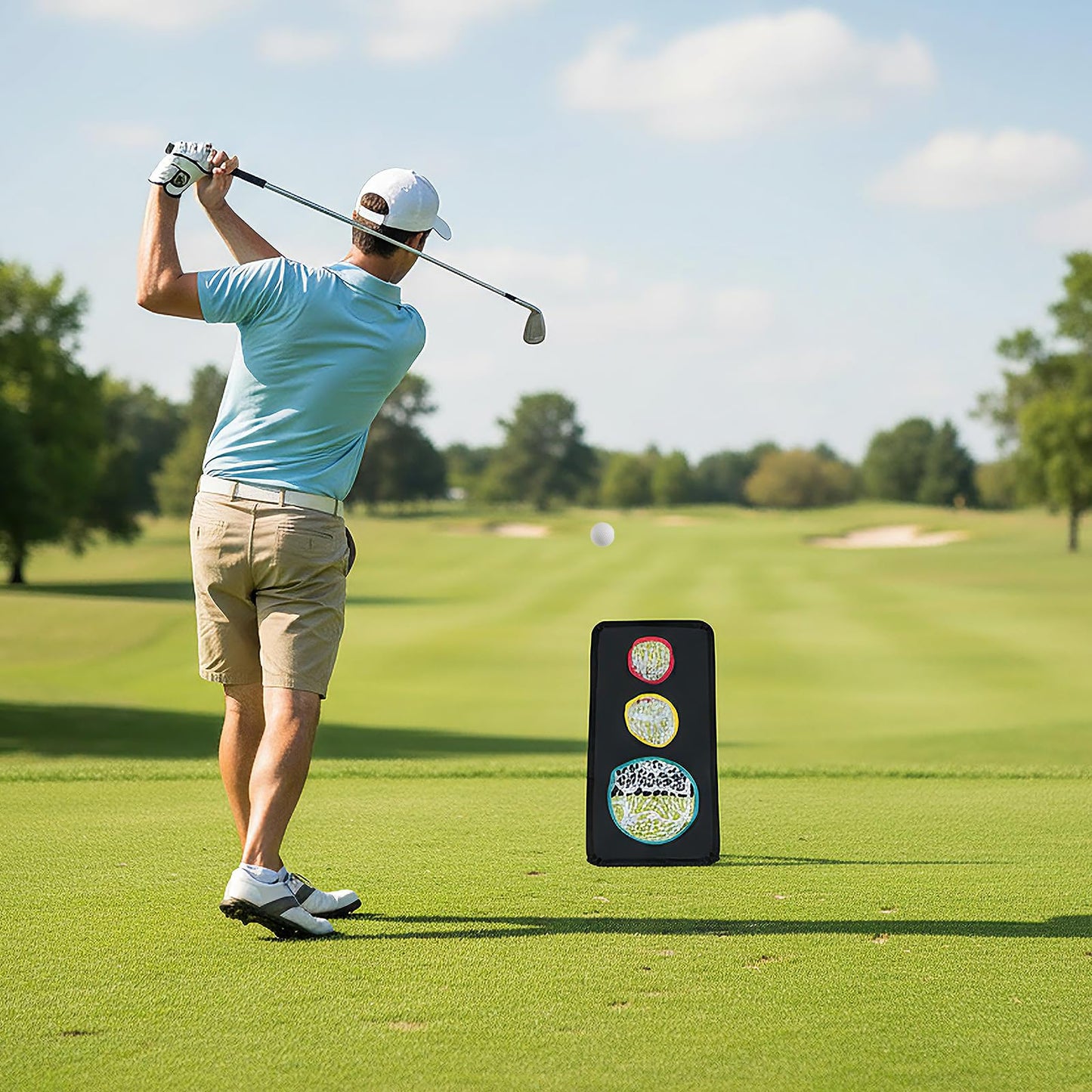 Dual-Sided Golf Chipping Net, Triple Target Golf Practice Net with 5 Target Holes