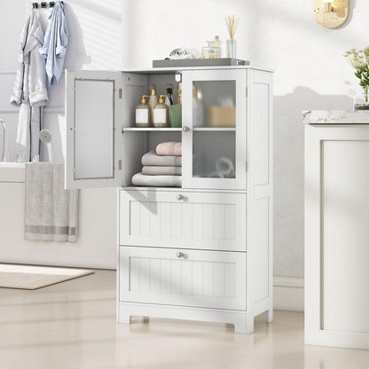 Freestanding Bathroom Storage Cabinet with 2 Frosted Tempered Glass Doors