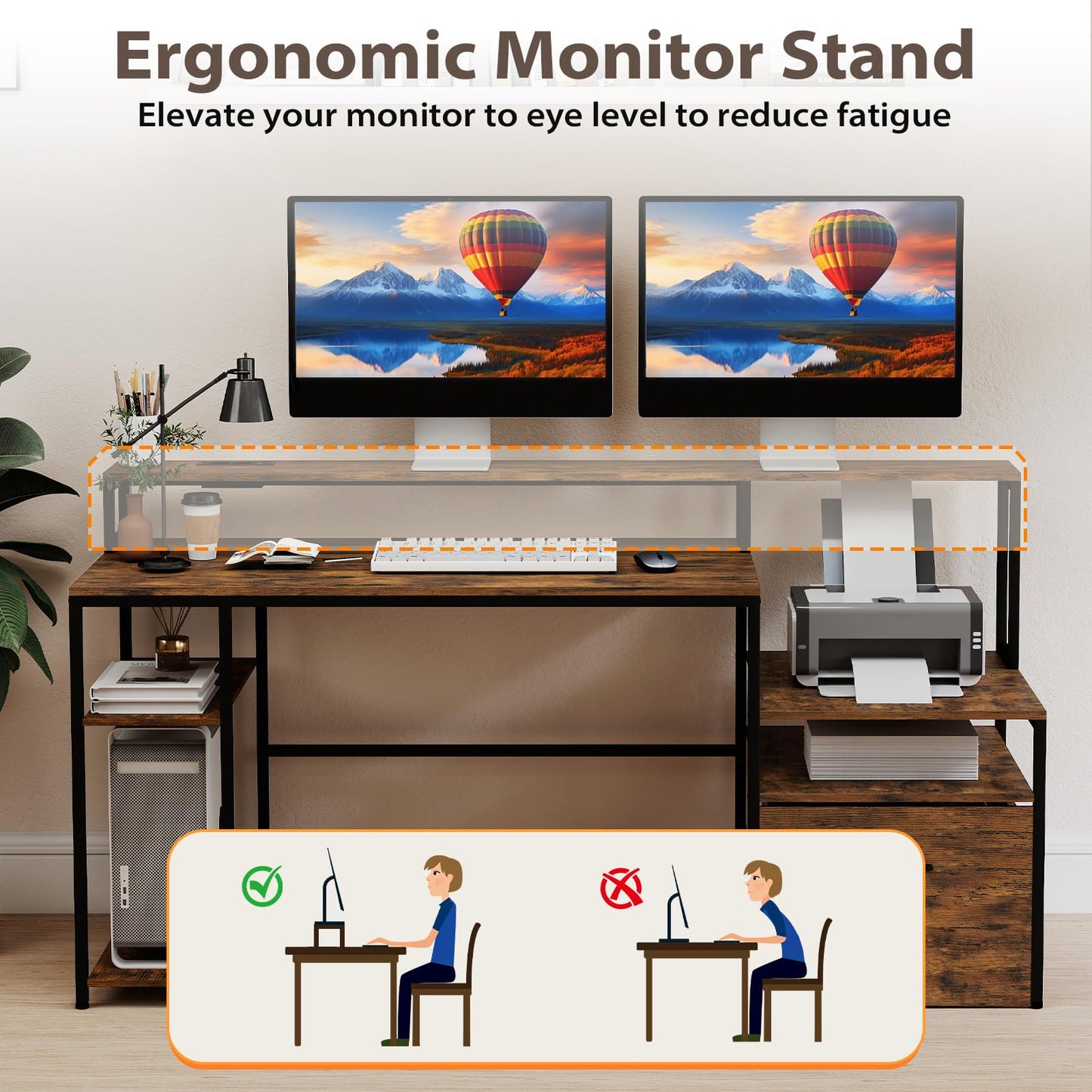 166CM Computer Desk with Charging Station, for Home Office, Study