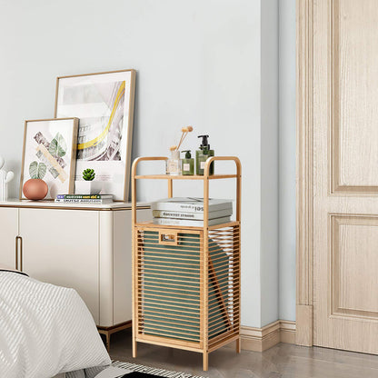 Bamboo Laundry Bin with Storage and Removable Basket