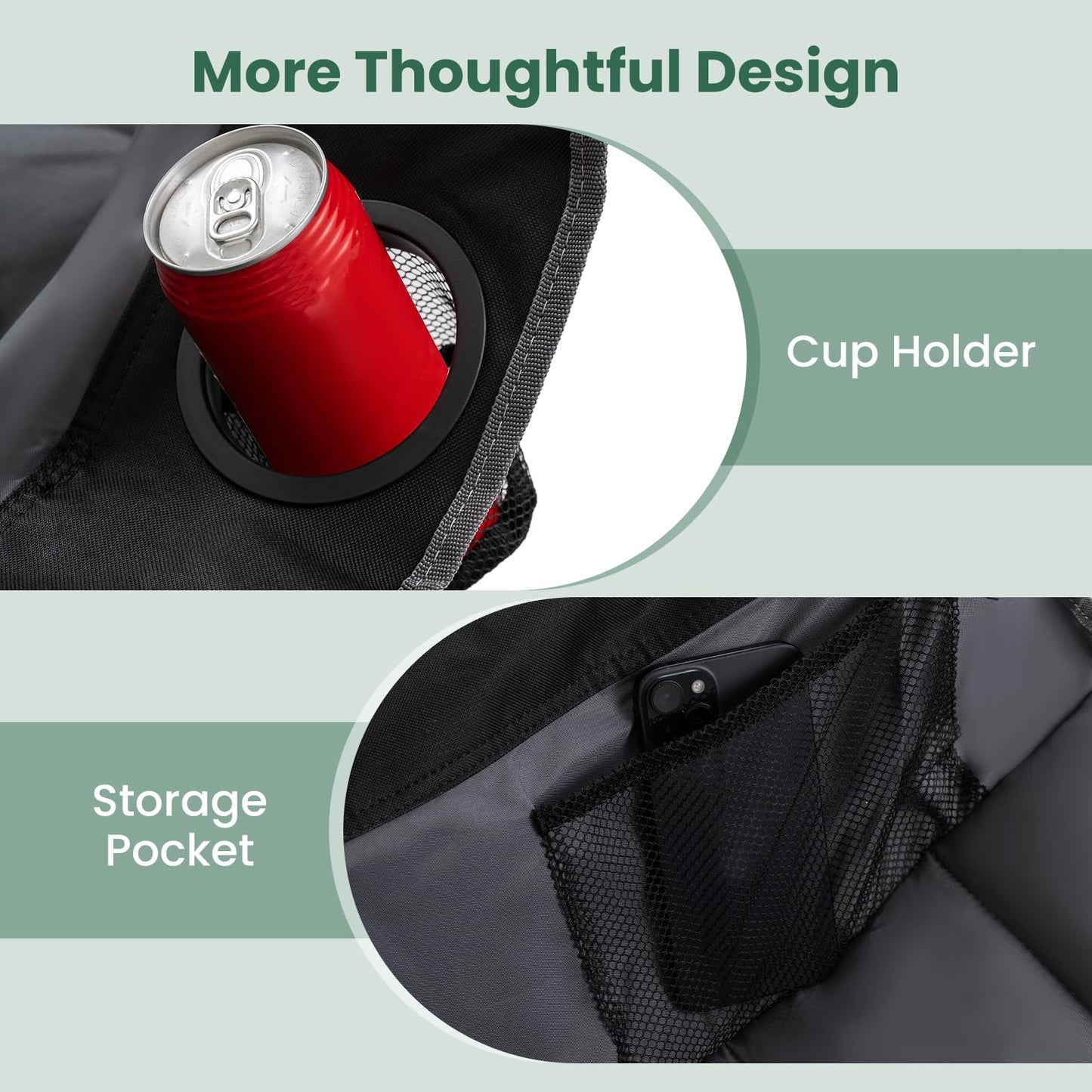 Oversized Folding Camping Chair, Padded Oxford Chair with Cup Holder, Side Pocket & Carry Bag
