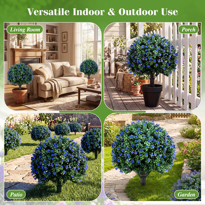Set of 2 Artificial Topiary Ball Trees, Faux Shrub Bushes with Ground Spikes