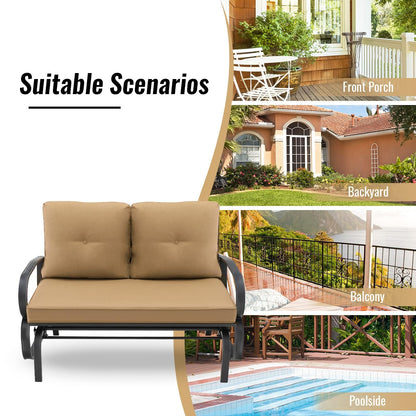 2-Person Steel Frame Outdoor Glider Bench with Cushions