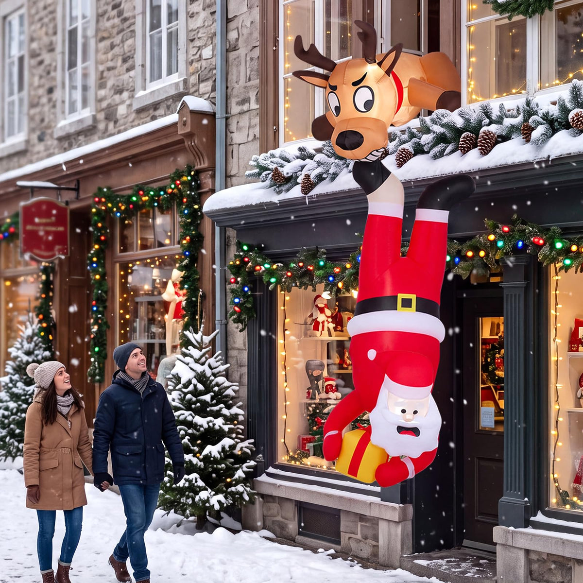 Inflatable Christmas Santa Claus and Reindeer, 8FT Self Inflating Xmas Decoration