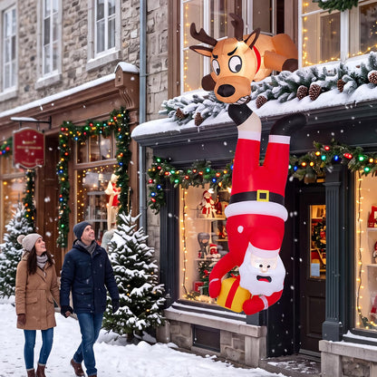 Inflatable Christmas Santa Claus and Reindeer, 8FT Self Inflating Xmas Decoration