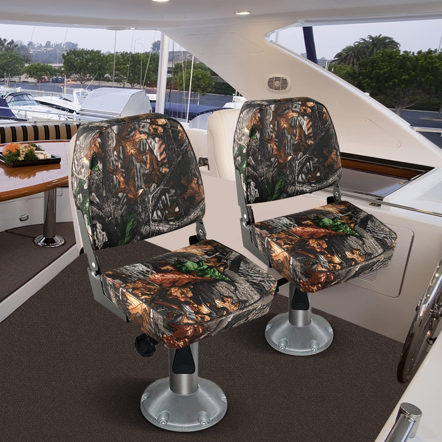 Set of 2 Folding Boat Seats, Low Back Captain Chairs with Metal Hinges and Sponge Padding