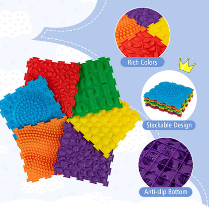 6 PCS Tactile Sensory Mats, Puzzle Floor Tiles (Colorful)